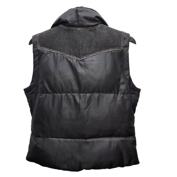 Denim and Co Black Denim Puffer Vest Womens Large Down Feather Fill Snap Zipper - Picture 3 of 12